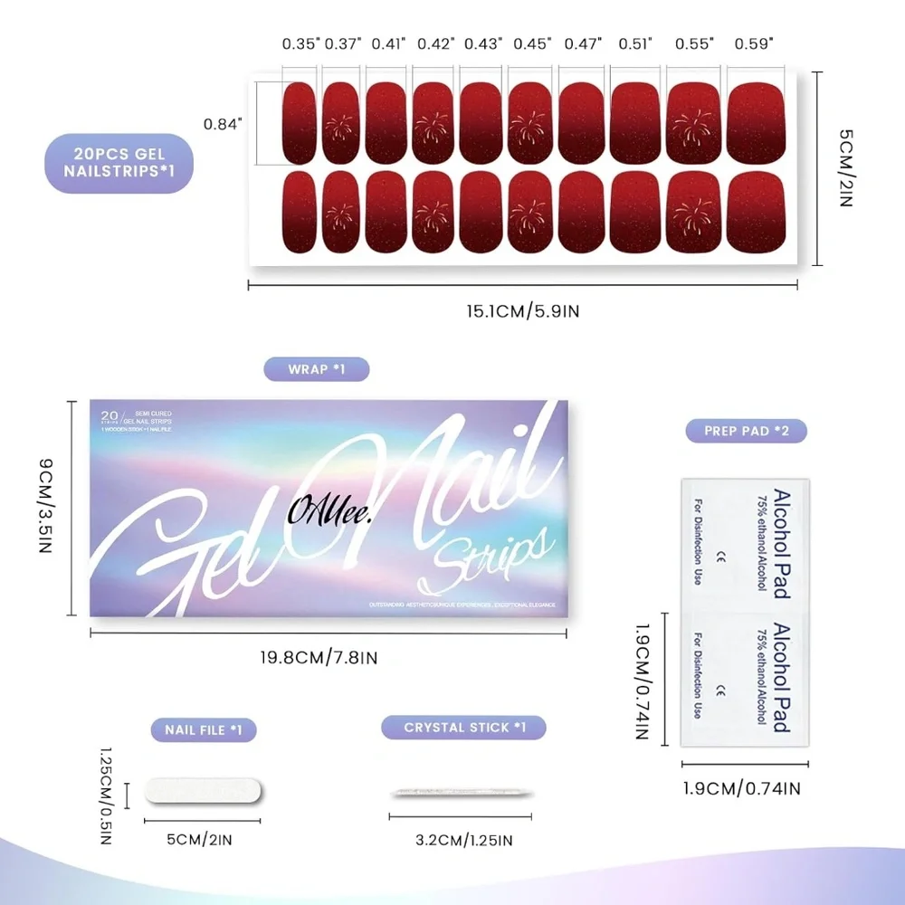 Red Gradient Semi Cured Gel Nail Strip Set